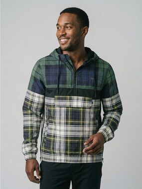 BESPOKE Plaid Half Zip Hooded Anorak Jacket Mens S Windbreaker Streetwear Y2K